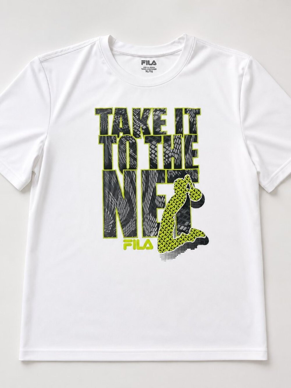 Fila Boys XL White Basketball Graphic Tee Neon Green Athletic Shirt